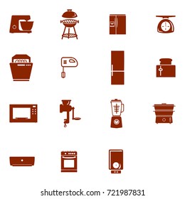 set of kitchen appliances icon isolated on white background. mixer, grill, fridge, freezer, scales, dishwasher, meat grinder, toaster, microwave, steamer, gas cooker