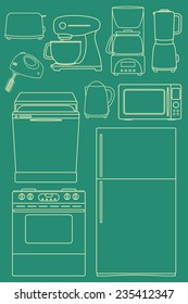 Set of kitchen appliances icons. Cook tools collection made in vector in retro style. Logos, badges and design elements. Cool vintage colors. 