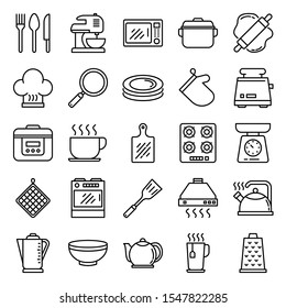 set of kitchen appliances icons with simple outline style, vector eps 10 