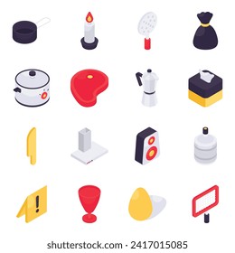 Set of Kitchen Appliances Isometric Icons

