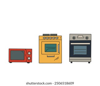 El conjunto de electrodomésticos de cocina: microondas, cocina eléctrica y de gas con horno