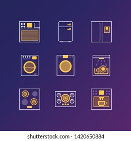 Set of kitchen appliances on the dark background