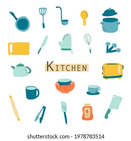 Establece Los Dispositivos De Cocina Relacionados Con Los Iconos Vectores. 