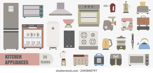 A set of kitchen appliances. A simple set of colored kitchen appliances. Vector icons. EPS 10.