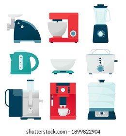 Set of kitchen appliances. Vector illustration in flat style, Cooking equipment flat icons