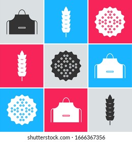 Set Kitchen apron , Cereals with rice, wheat, corn, oats, rye and Cracker biscuit  icon. Vector