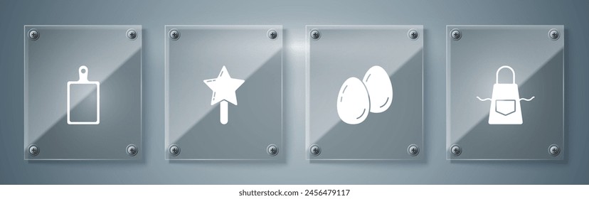 Set Kitchen apron, Easter eggs, Lollipop and Cutting board. Square glass panels. Vector