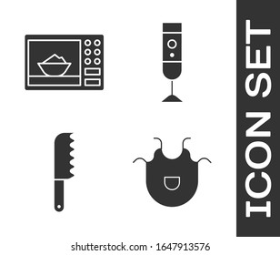 Set Kitchen apron, Microwave oven, Bread knife and Blender icon. Vector