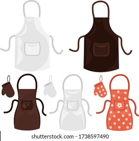 Ein Satz Küchenschränke und Fäustlinge. Vector Illustration zum Thema Kochen und Kleidung.