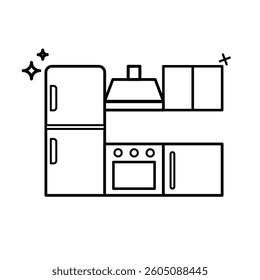 set of kitchen cartoon style icons, all related to cooking and kitchen items.