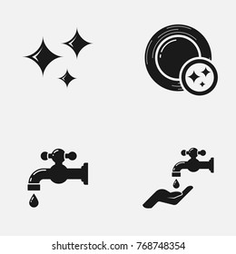 Set of kitchen cleaning vector   icons.