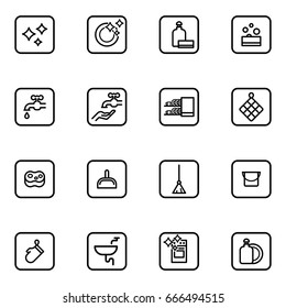 Set of kitchen cleaning vector thin line icons.