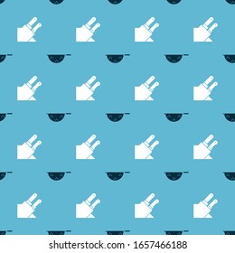 Set Kitchen colander and Knife on seamless pattern. Vector