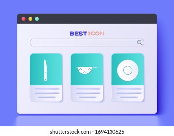 Coloque el colador de cocina, el icono Cuchilla y la placa. Vector