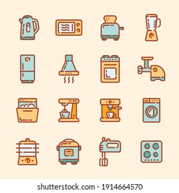 Conjunto de iconos de esquema de color de los utensilios de cocina o de cocina. Ilustración vectorial.