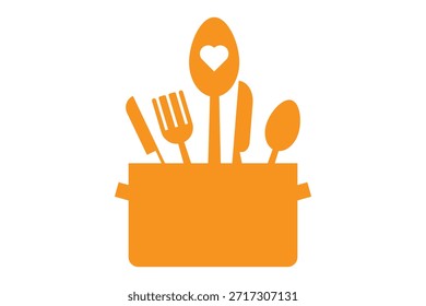 set of kitchen cooking icon, restaurant and home kitchen icon, Kitchen Utensils Icon Vector, knife, spoon, plate, pot, pan icon set, set of silhouettes of kitchen tools.