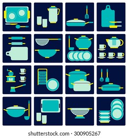 Set of kitchen and cooking icons. Vector illustration