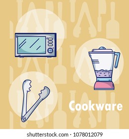 Set of kitchen cookware utensils