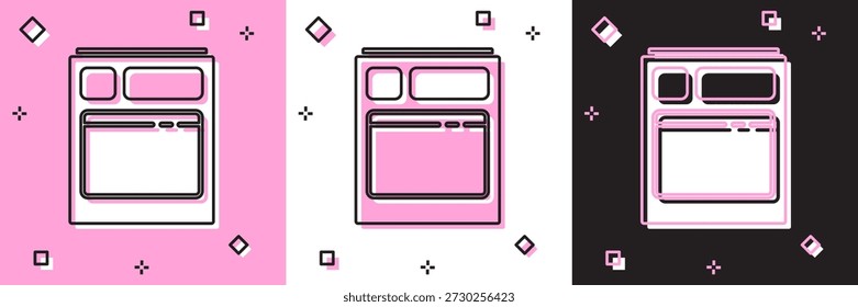 Icono de la máquina del lavavajillas de la cocina aislado en el fondo rosado y blanco, negro.  Ilustración vectorial