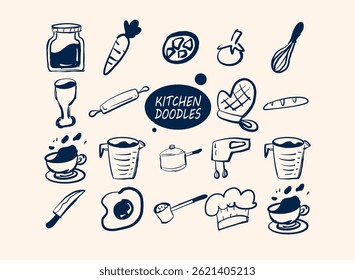Conjunto de una ilustración de Doodle de cocina