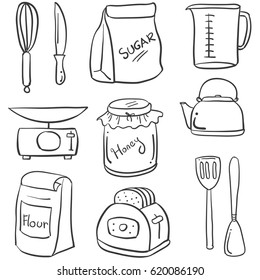 Set of kitchen equipment doodles
