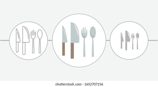 set kitchen equipment hanging flat icon. solid and line icons