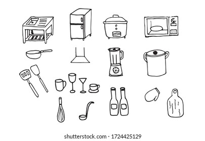 Juego de íconos de equipos de cocina vectores dibujados a mano esquemáticos