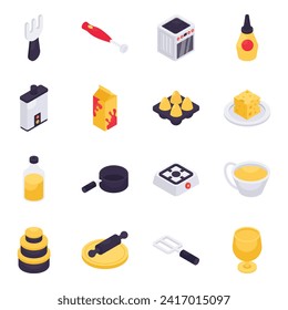 Set of Kitchen Equipment Isometric Icons

