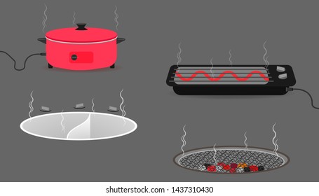 set of kitchen equipment with pan boiler toaster. vector illustration eps10