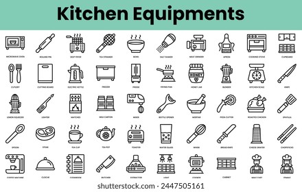 Set of kitchen equipments icons. Linear style icon bundle. Vector Illustration