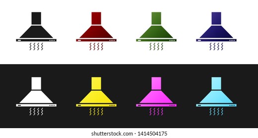 Set Kitchen extractor fan icon isolated on black and white background. Cooker hood. Kitchen exhaust. Household appliance. Vector Illustration