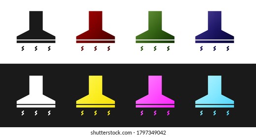 Set Kitchen extractor fan icon isolated on black and white background. Cooker hood. Kitchen exhaust. Household appliance. Vector Illustration