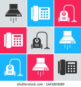 Set Kitchen extractor fan , Telephone  and Vacuum cleaner  icon. Vector