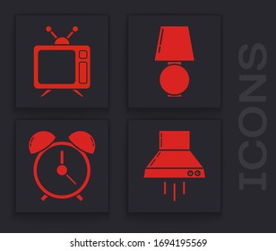 Set Kitchen extractor fan , Television, Table lamp  and Alarm clock  icon. Vector