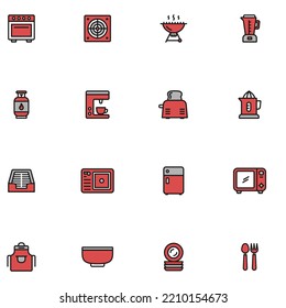 Set of Kitchen Filled Line Color Icon