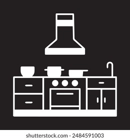 set of kitchen furniture with a hood icon. Vector illustration.