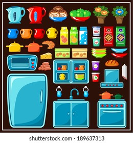 Set of kitchen furniture. Kitchen items. vector 