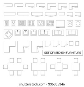 Set of kitchen furniture, top view, vector