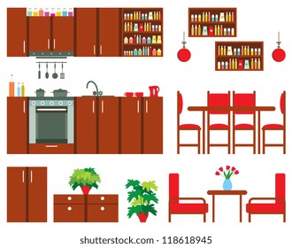 Set of kitchen furniture. vector