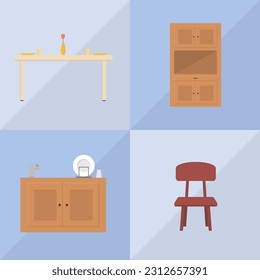 Set of kitchen furniture. vector
