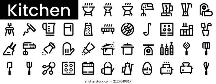 Set of kitchen Icons. Black flat icon collection isolated on white Background
