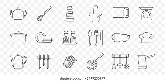 Set of kitchen icons. Cooking and kitchen icon. Linear style. Vector