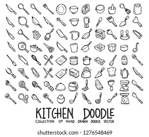 Set of Kitchen icons Drawing illustration Hand drawn doodle Sketch line vector
