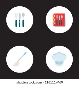 Set of kitchen icons flat style symbols with cooking cap, ladle, cutlery and other icons for your web mobile app logo design.
