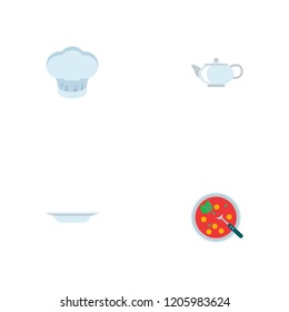Set of kitchen icons flat style symbols with cooking cap, plate, soup and other icons for your web mobile app logo design.