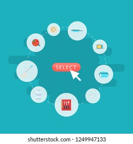 Set of kitchen icons flat style symbols with ladle, saucepan, salt and other icons for your web mobile app logo design.