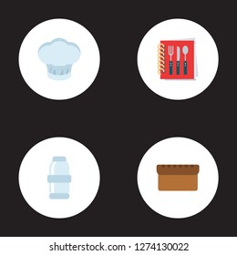 Set of kitchen icons flat style symbols with recipe book, salt, cooking cap and other icons for your web mobile app logo design.