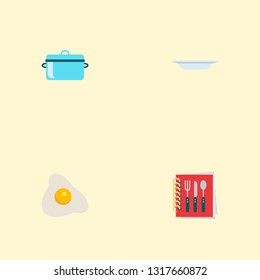 Set of kitchen icons flat style symbols with saucepan, plate, recipe book and other icons for your web mobile app logo design.