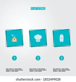 Set of kitchen icons flat style symbols with cooking cap, salt, scales and other icons for your web mobile app logo design.