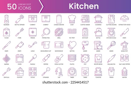 Set of kitchen icons. Gradient style icon bundle. Vector Illustration